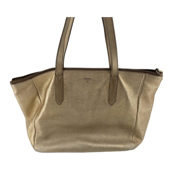 Fossil Gold Tote Shoulder Bag | Medium Size, Leather - Picture 1 of 7